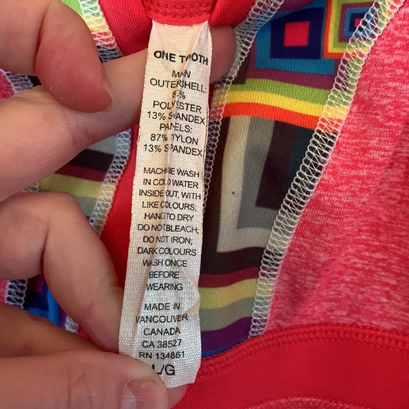 One Tooth Yoga USA MADE coral marled geometric sport workout bra tank top EUC - Picture 5 of 9